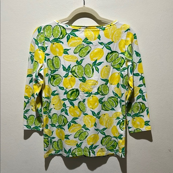 TALBOTS Small Petite Lemon Print 3/4 Sleeve Shirt - Picture 3 of 5